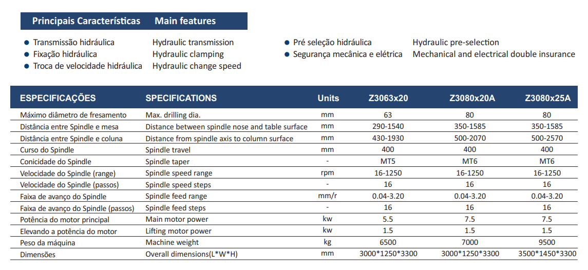 Z3063x20 Especificações